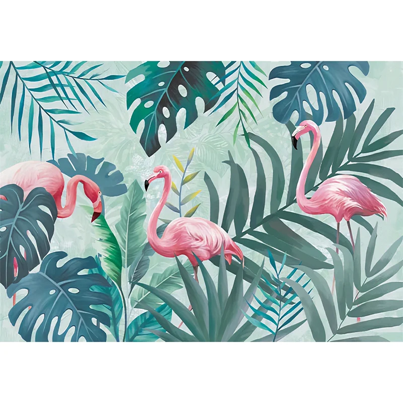 Grüne Flamingo- und Dschungel-Wandtapete, schmutzabweisende Wandverkleidung für Galerien und Cafés Clearhalo
