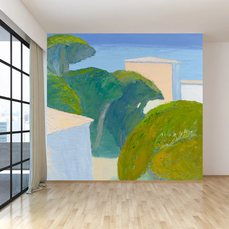 Grüne Hügel- und Bäume-Wandtapete für Ornamente, moderne Kunst, Wohnzimmer-Wandverkleidung Clearhalo