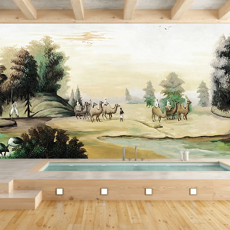 Grüne klassische Tapetenwandbilder Whole Comers Trip Gemälde Wandkunst für Akzentwände Clearhalo