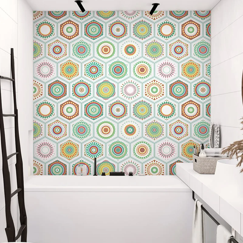 Grüne selbstklebende Boho-Tapete, 9,7 m², Mandala-Muster, Wanddekoration für die Küche Clearhalo