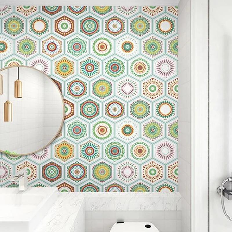Grüne selbstklebende Boho-Tapete, 9,7 m², Mandala-Muster, Wanddekoration für die Küche Clearhalo
