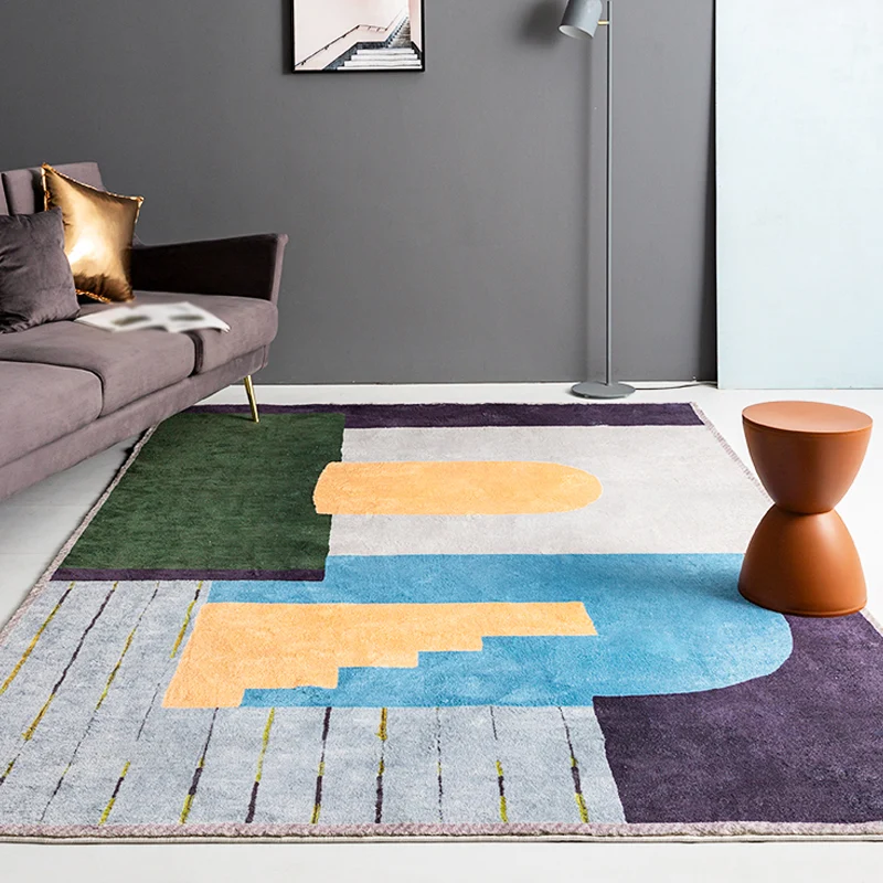 Grüner und blauer Colorblock-Teppich, moderner Polyester-Teppich, haustierfreundlich, waschbar, rutschfester Teppich für d...