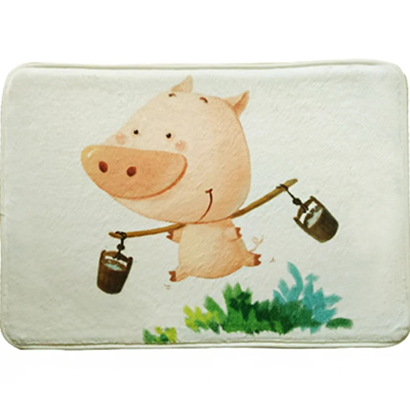 Grüner und weißer Kinderzimmerteppich, Kindertier-Igel-Schwein-Fuchs-Muster, Teppich aus Polyester mit rutschfester Rückse...