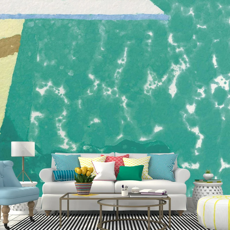 Grünes Pool-Sprungbrett-Wandbild, wasserfest, Art-Deco-Wohnzimmer-Wandverkleidung, individuell bedruckt Clearhalo