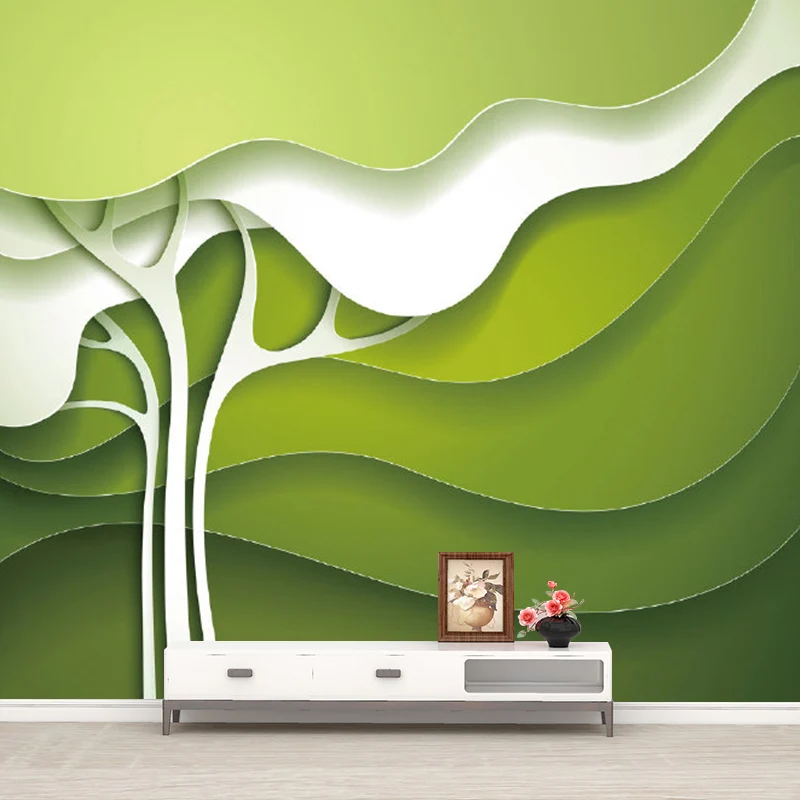 Grün-weißes Baum-Wandgemälde, feuchtigkeitsbeständig, minimalistische Wanddekoration für Schlafzimmer Clearhalo