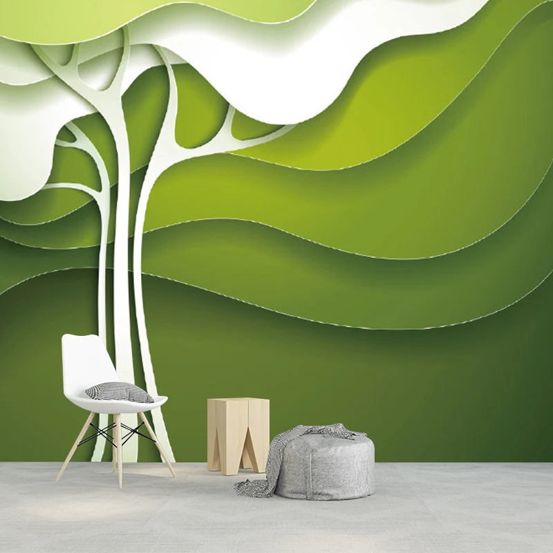 Grün-weißes Baum-Wandgemälde, feuchtigkeitsbeständig, minimalistische Wanddekoration für Schlafzimmer Clearhalo