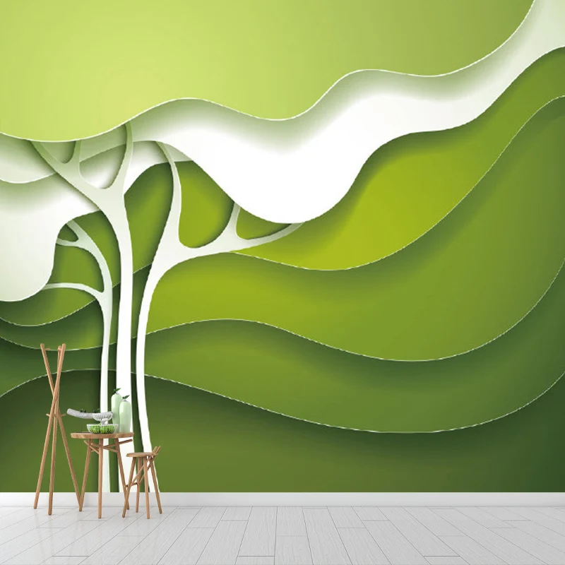 Grün-weißes Baum-Wandgemälde, feuchtigkeitsbeständig, minimalistische Wanddekoration für Schlafzimmer Clearhalo