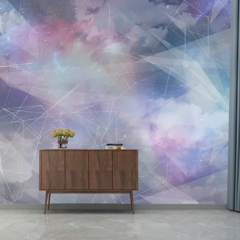 Große Deep Space-Wandtapete für die Deckendekoration, Wandkunst mit 3D-Effekt Rosa und Lila, schmutzabweisend Clearhalo