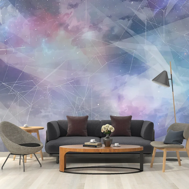 Große Deep Space-Wandtapete für die Deckendekoration, Wandkunst mit 3D-Effekt Rosa und Lila, schmutzabweisend Clearhalo