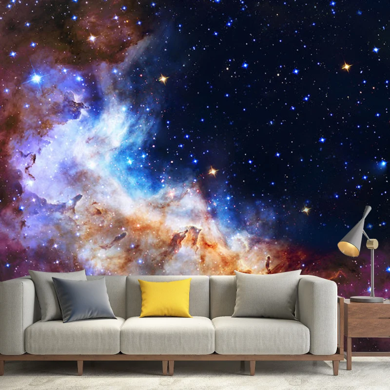 Große Galaxie-Wandverkleidung für das Wohnzimmer mit Sternen-Wandtapete Blau und Lila, schmutzabweisend Clearhalo