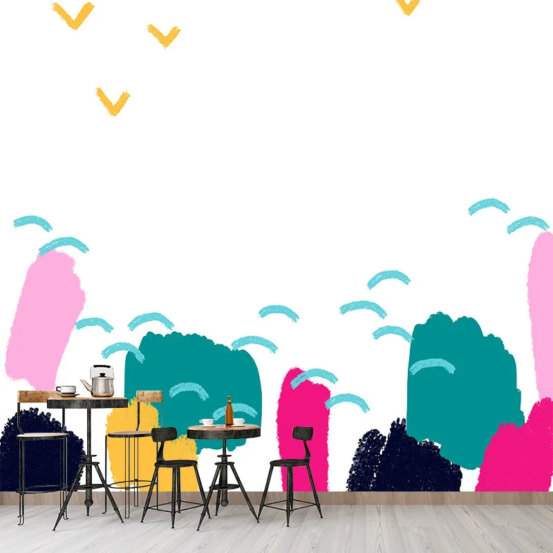 Große Kunsttapete für Kinder, grüner Wald und Möwenmalerei, Wanddekoration, individueller Druck Clearhalo