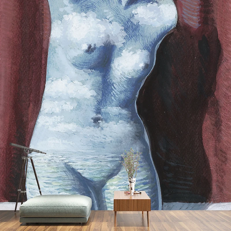 Große Surrealismus-Wandbilder, rot-blau, Rene Magritte, nackte Frau, Zeichnung, Wanddekoration, individuelle Größe Clearhalo
