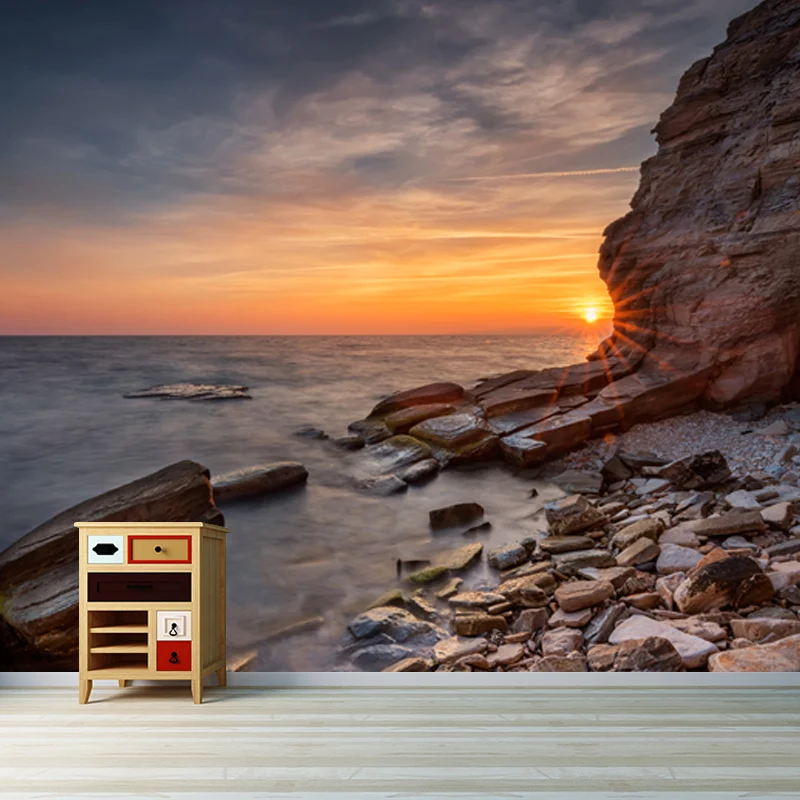 Großes Fotografie-Wandbild, gelb-blaue Sonnenuntergangsküste mit Bogeneingang, Wanddekoration, individuelle Größe Clearhalo