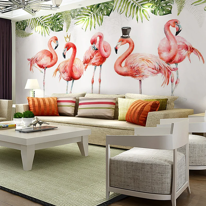 Großes Wandbild im Flamingo-Illustrationsstil für Wohnzimmer und Galerie, individuelle Größe erhältlich Clearhalo