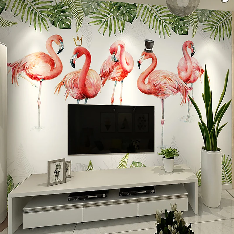 Großes Wandbild im Flamingo-Illustrationsstil für Wohnzimmer und Galerie, individuelle Größe erhältlich Clearhalo