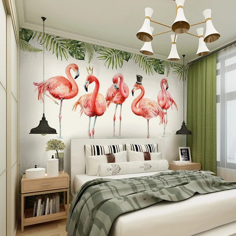 Großes Wandbild im Flamingo-Illustrationsstil für Wohnzimmer und Galerie, individuelle Größe erhältlich Clearhalo