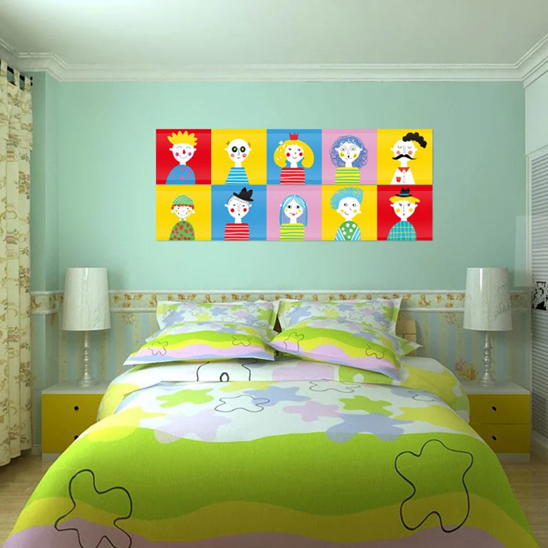 Handbedruckte Charakter-Tapetenpaneele, selbstklebende Cartoon-PVC-Wandverkleidung für Kinderzimmer Clearhalo