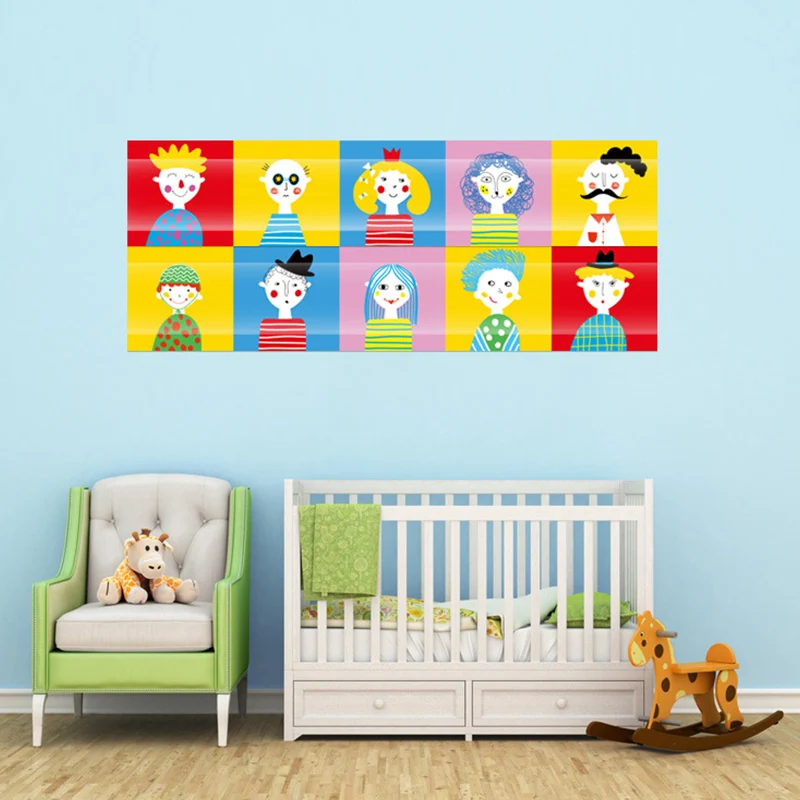 Handbedruckte Charakter-Tapetenpaneele, selbstklebende Cartoon-PVC-Wandverkleidung für Kinderzimmer Clearhalo