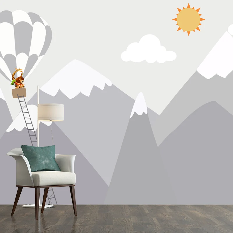 Heißluftballon-Reise-Wandbilder, Cartoon-Motiv, feuchtigkeitsbeständig, Kinderzimmer-Wandkunst, individuelle Größe Clearhalo