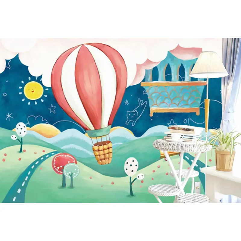 Heißluftballon-Wandtapete Pastellfarben, Kunstwandverkleidung für Kinder im Kinderzimmer Clearhalo