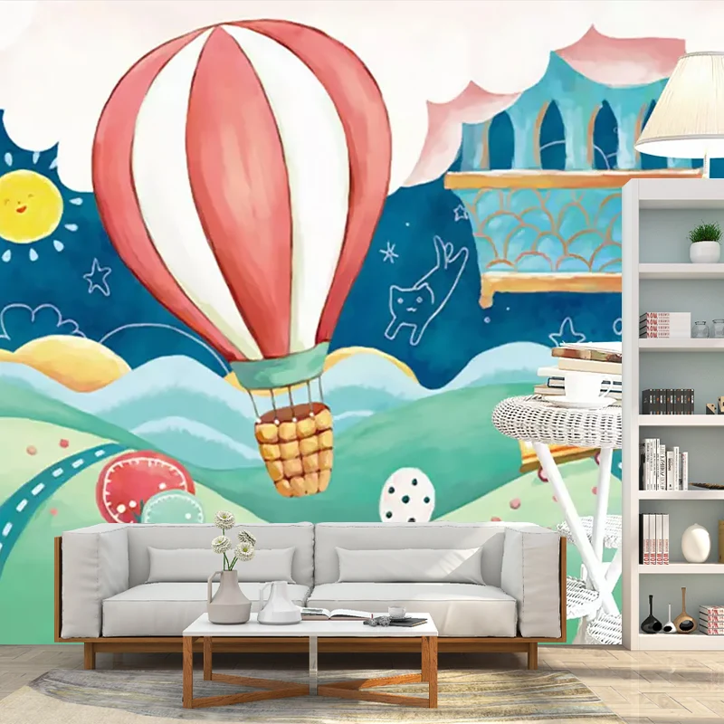 Heißluftballon-Wandtapete Pastellfarben, Kunstwandverkleidung für Kinder im Kinderzimmer Clearhalo