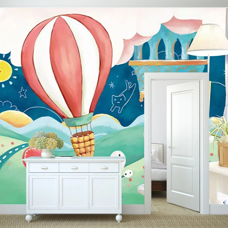 Heißluftballon-Wandtapete Pastellfarben, Kunstwandverkleidung für Kinder im Kinderzimmer Clearhalo