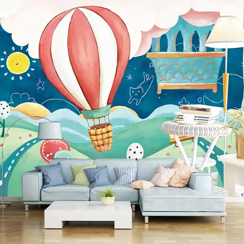 Heißluftballon-Wandtapete Pastellfarben, Kunstwandverkleidung für Kinder im Kinderzimmer Clearhalo