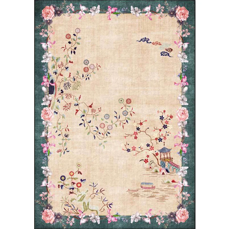 Hellbrauner Vintage-Teppich aus Polyester mit Blumenmuster, waschbarer, rutschfester Teppich für das Wohnzimmer Clearhalo