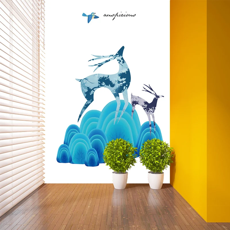 Illustration Hirsch- und Steinwandbilder für Kinderzimmer, Blau und Lila, individuelle Größe erhältlich Clearhalo