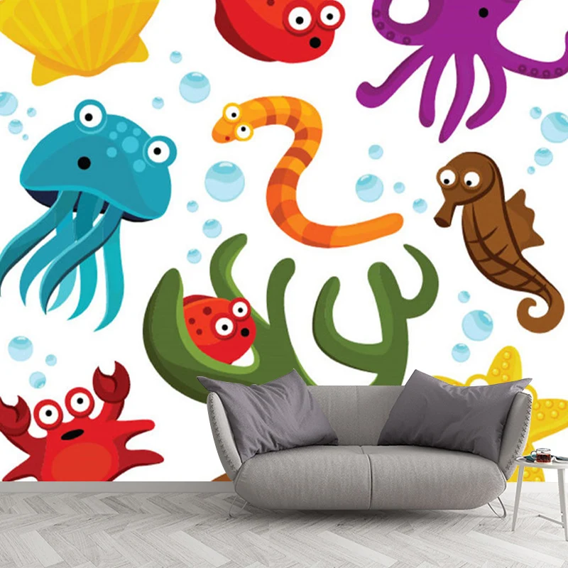 Illustration Meerestiere Wandtapete Große Wanddekoration für Kinderzimmer, individuelle Größe Clearhalo