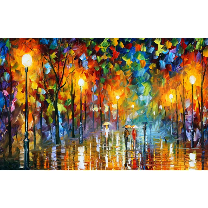 Illustration Straße im Herbst Wandbilder für Wohnzimmerdekoration Orange-Blau, individuell gestaltet Clearhalo