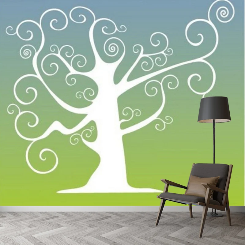 Illustrations-Baum-Wandbild-Aufkleber für Kinderzimmer, Blau und Grün, personalisierte Größe Clearhalo