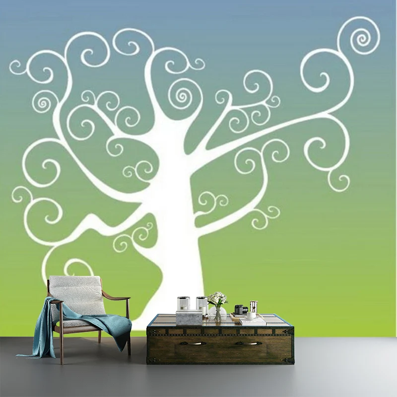 Illustrations-Baum-Wandbild-Aufkleber für Kinderzimmer, Blau und Grün, personalisierte Größe Clearhalo