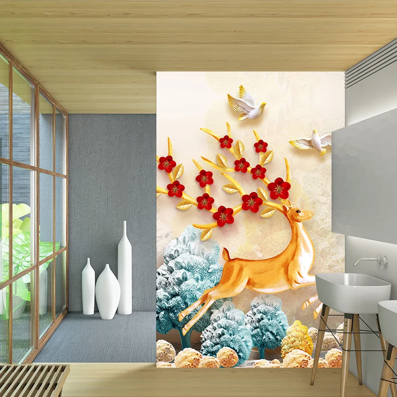 Illustrations-Hirsch-Wandbilder, große Wandkunst Rot-Gelb-Blau für die Heimgalerie, nach Maß gefertigt Clearhalo