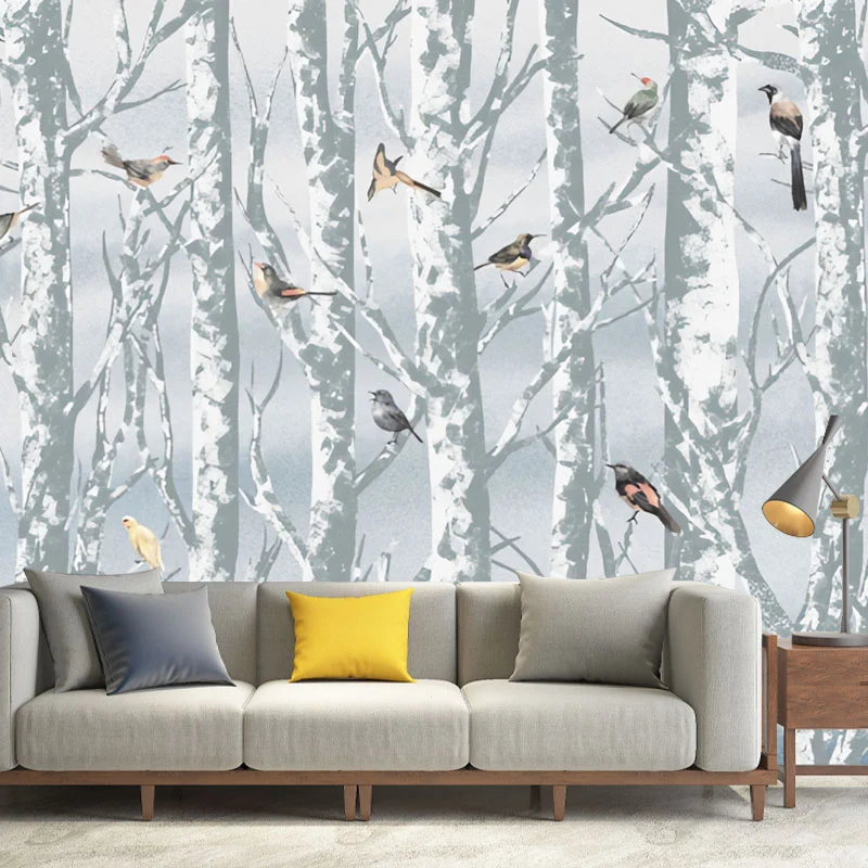 Imprägnierendes Birkenbaum-Wandbild, Wandkunst aus Vliesstoff für die Dekoration von Cafés Clearhalo