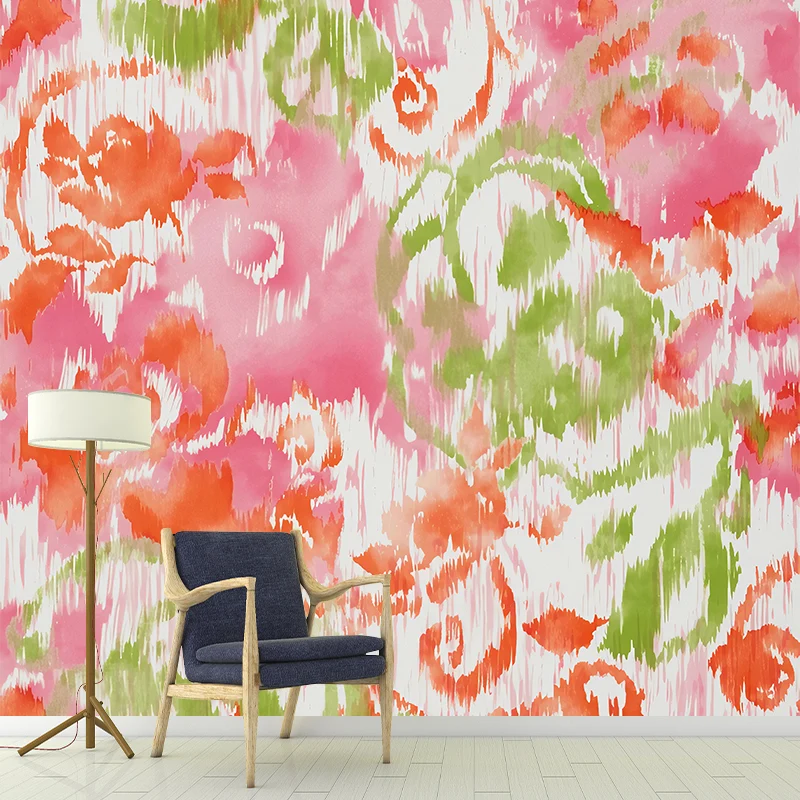 Individuelle Illustration, Original-Wandtapete für Akzentwand mit Aquarell-Blüten-Design Rosa Clearhalo