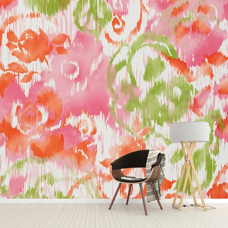 Individuelle Illustration, Original-Wandtapete für Akzentwand mit Aquarell-Blüten-Design Rosa Clearhalo