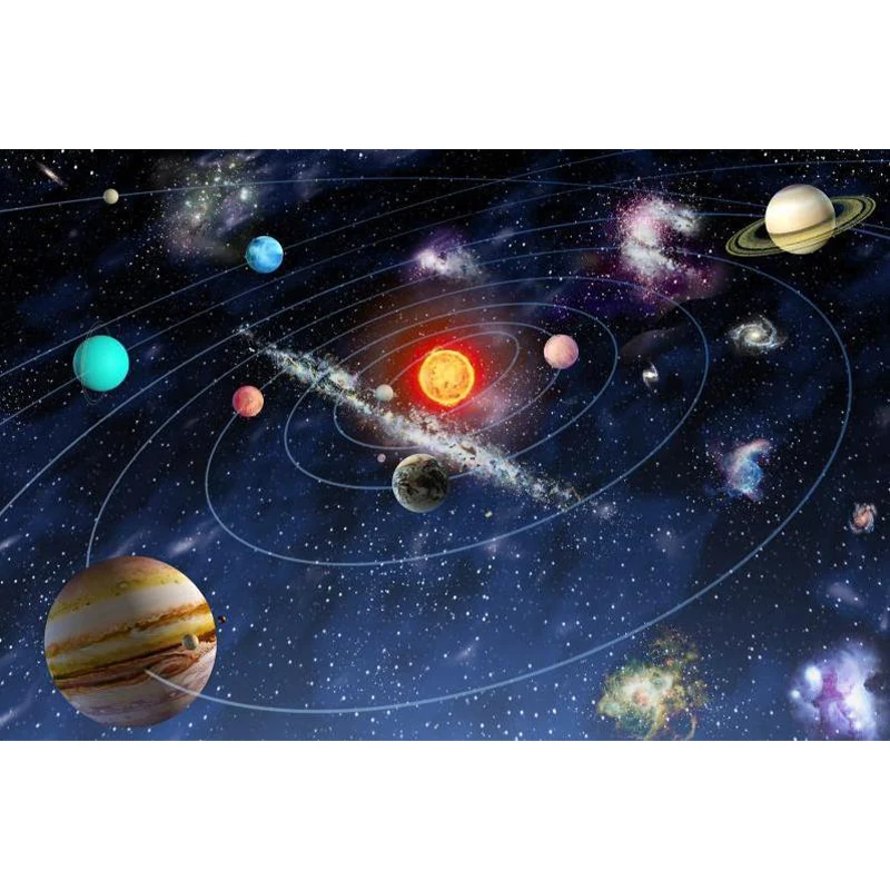 Kinder-Wandbild „Sonnensystem“ aus Vliesstoff, wasserfest, dunkelblau, Wandverkleidung für den Raum Clearhalo