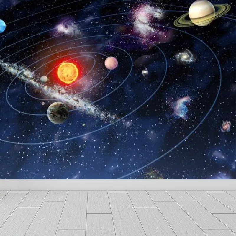 Kinder-Wandbild „Sonnensystem“ aus Vliesstoff, wasserfest, dunkelblau, Wandverkleidung für den Raum Clearhalo