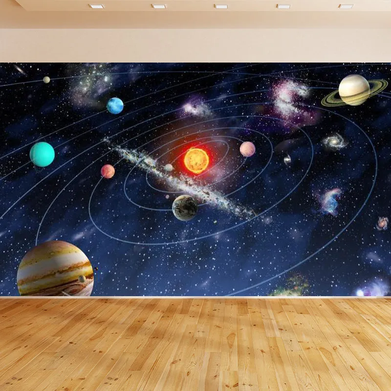 Kinder-Wandbild „Sonnensystem“ aus Vliesstoff, wasserfest, dunkelblau, Wandverkleidung für den Raum Clearhalo