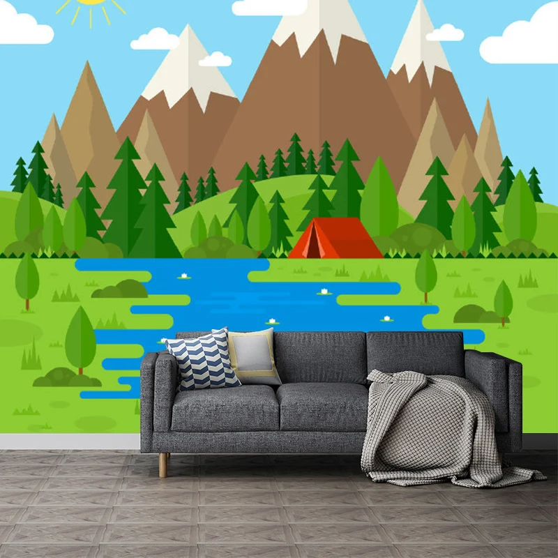 Kinder-Wandbilder mit Bergen und Flüssen, wasserfest, bunt, Vliesstoff, für Babyzimmer Clearhalo