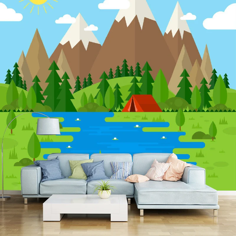 Kinder-Wandbilder mit Bergen und Flüssen, wasserfest, bunt, Vliesstoff, für Babyzimmer Clearhalo