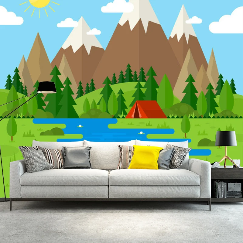Kinder-Wandbilder mit Bergen und Flüssen, wasserfest, bunt, Vliesstoff, für Babyzimmer Clearhalo