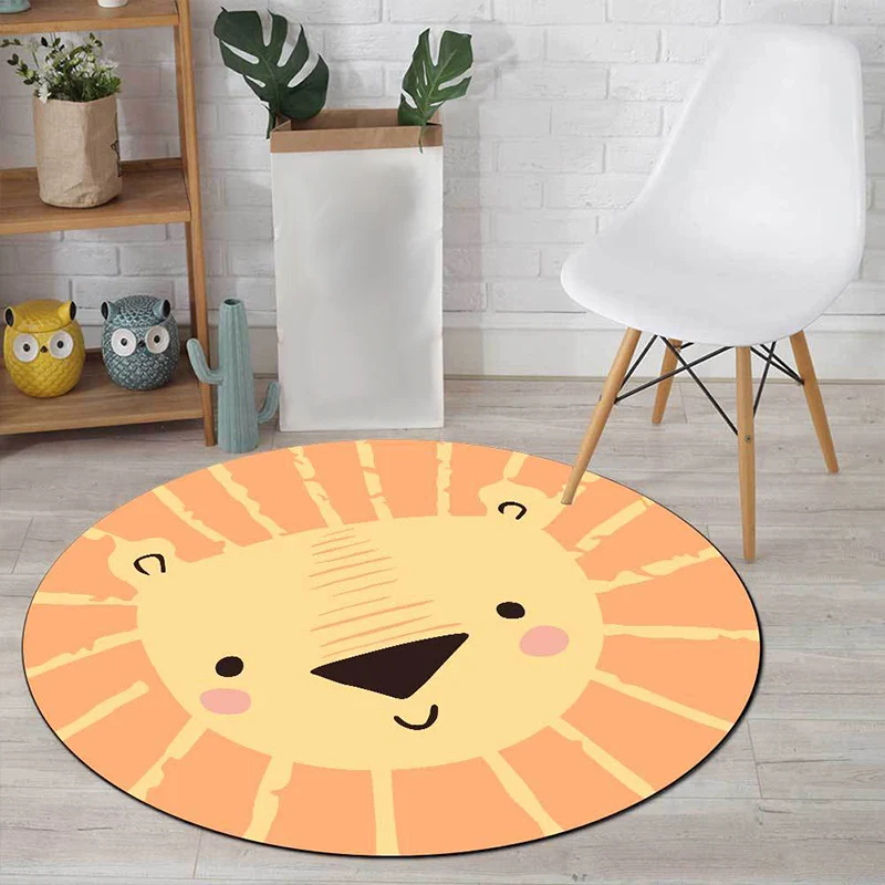 Kinderzimmerteppich gelbem Tier-Löwen-Print, Polyester, haustierfreundlich, rutschfester Teppich Clearhalo