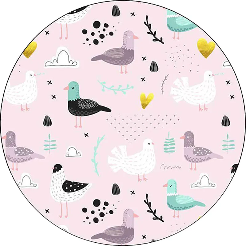 Kinderzimmerteppich mit rosa Tier-Vogelblatt-Aufdruck, waschbarer, rutschfester Polyester-Teppich Clearhalo