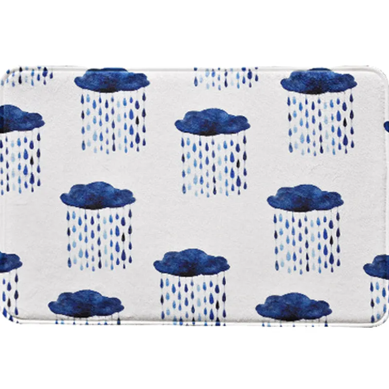 Kinderzimmerteppich Weiß mit Märchen- und Wolkenregen-Aufdruck, Polyester-Teppich mit rutschfester Rückseite Clearhalo