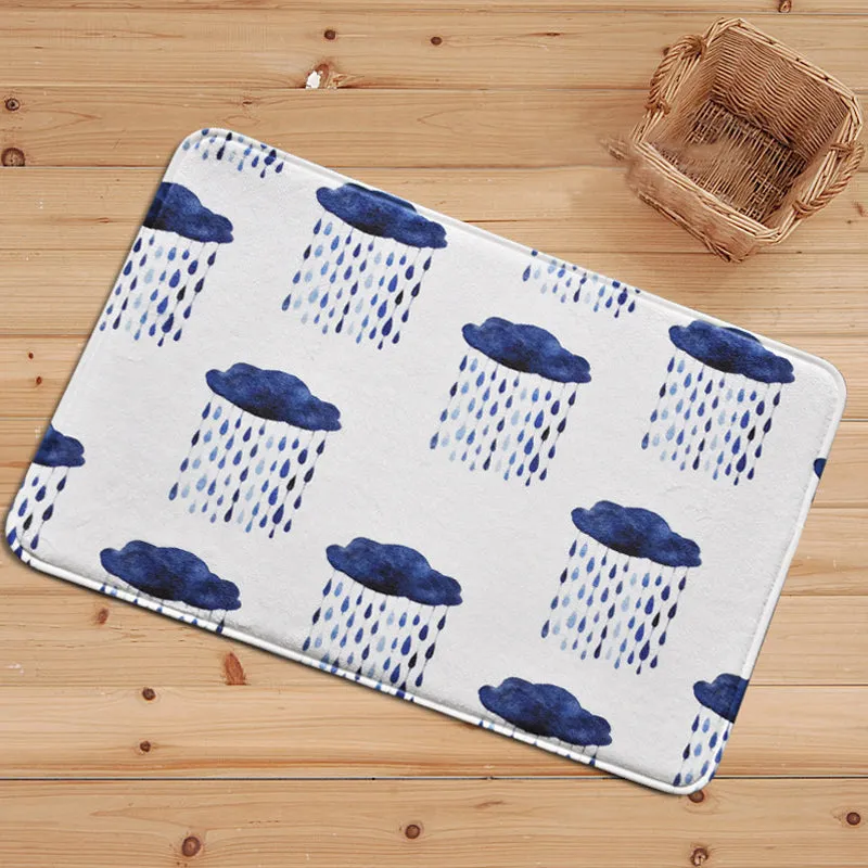 Kinderzimmerteppich Weiß mit Märchen- und Wolkenregen-Aufdruck, Polyester-Teppich mit rutschfester Rückseite Clearhalo