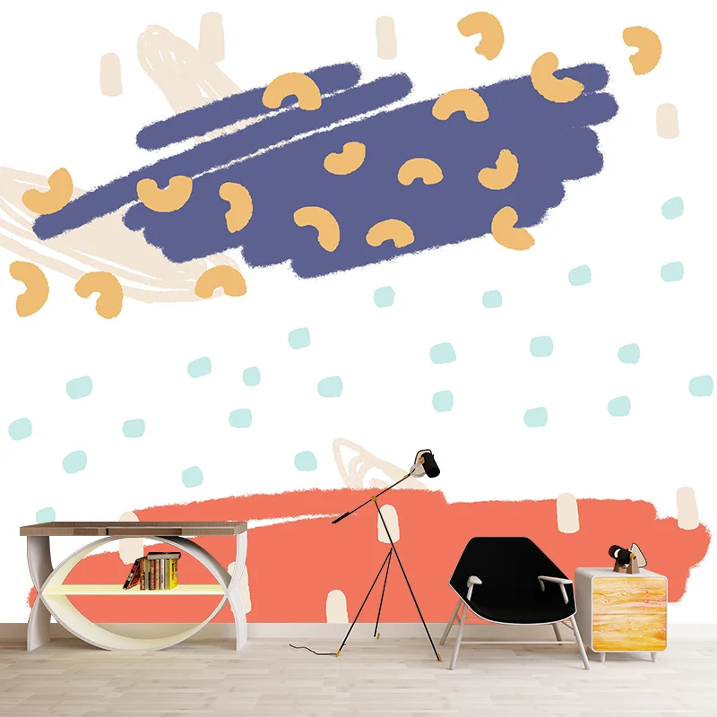 Kinderzimmer-Wandkunst im Doodle-Stil, schneit, Orange und Blau, personalisierte Größe Clearhalo