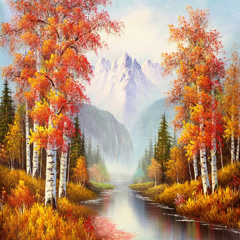Klassischer Herbstwald-Wandaufkleber für Akzentwand, Orange und Weiß, personalisierte Größe erhältlich Clearhalo