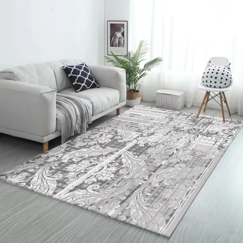 Klassischer Teppich mit Paisley-Muster, grauer Vintage-Teppich, waschbarer Polyester-Teppich mit rutschfester Rückseite fü...